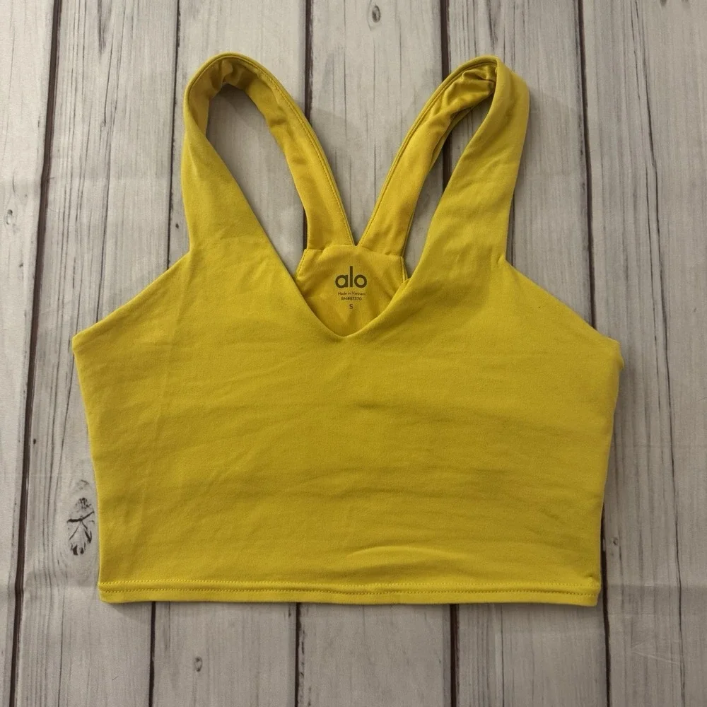 Alo Real Bra Tank Golden Yellow Size Small Women's Workout Activewear Yoga